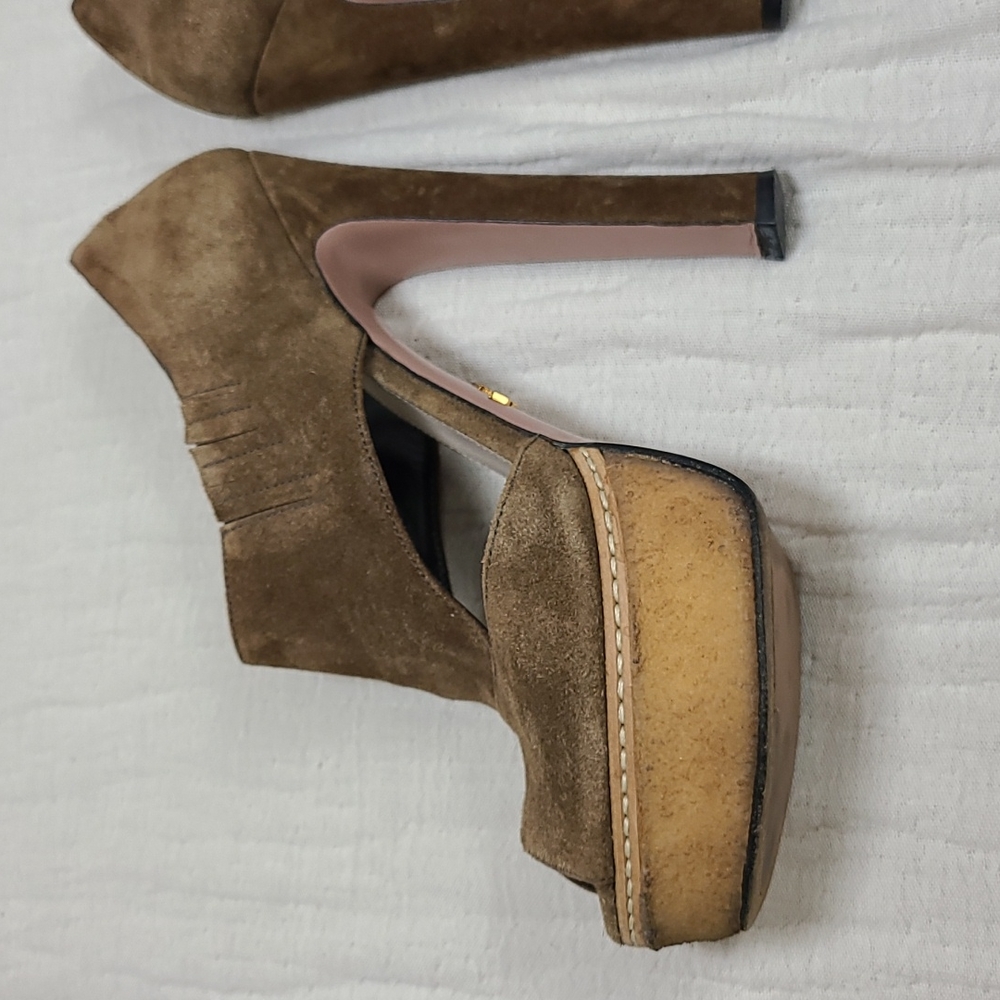 Prada Sigaro Suede Peep Toe Platform Heels - Picture 8 of 16